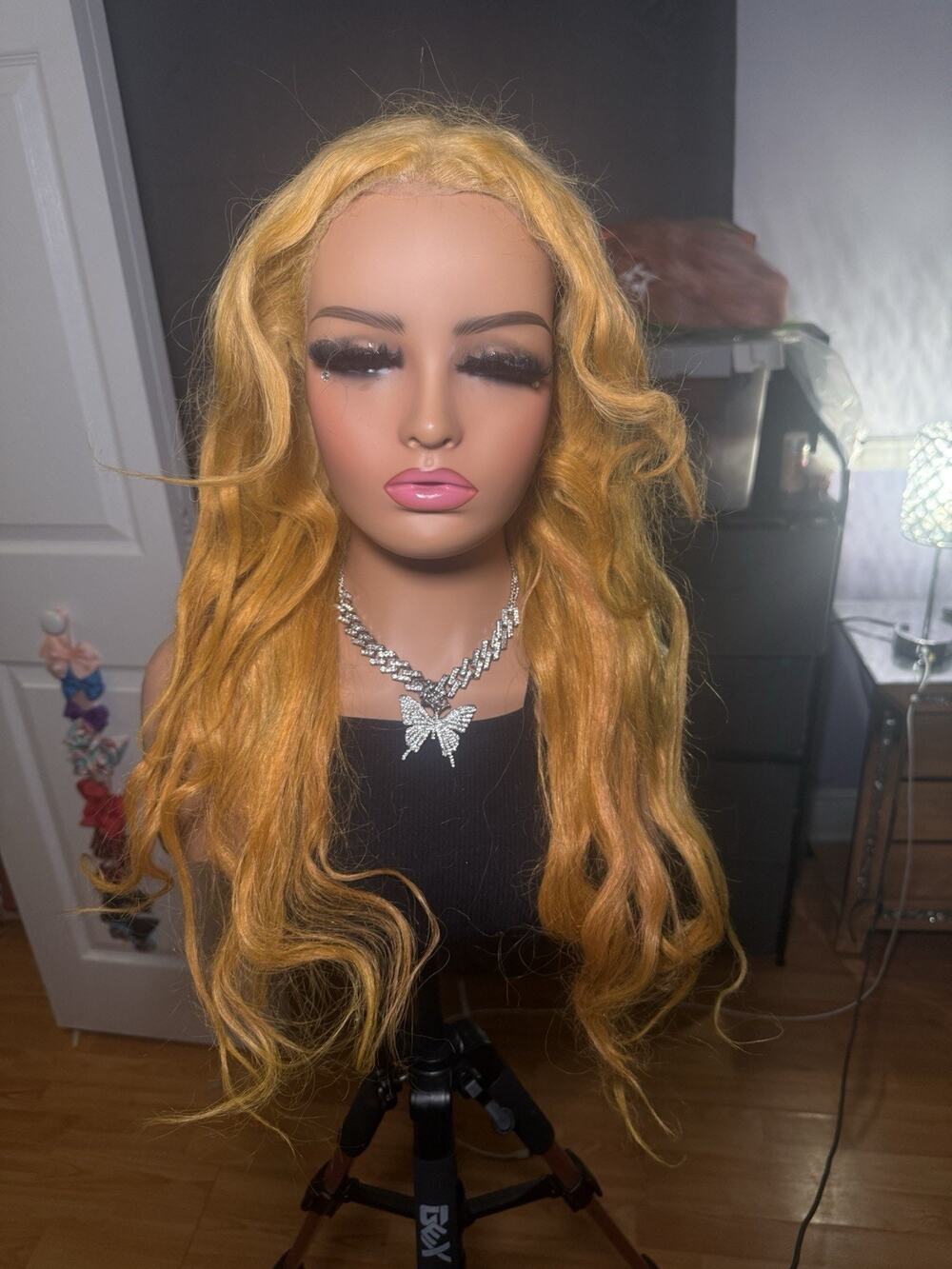 13x6 Long Blonde Human Hair Blend Lace Front Wig Honey Blonde